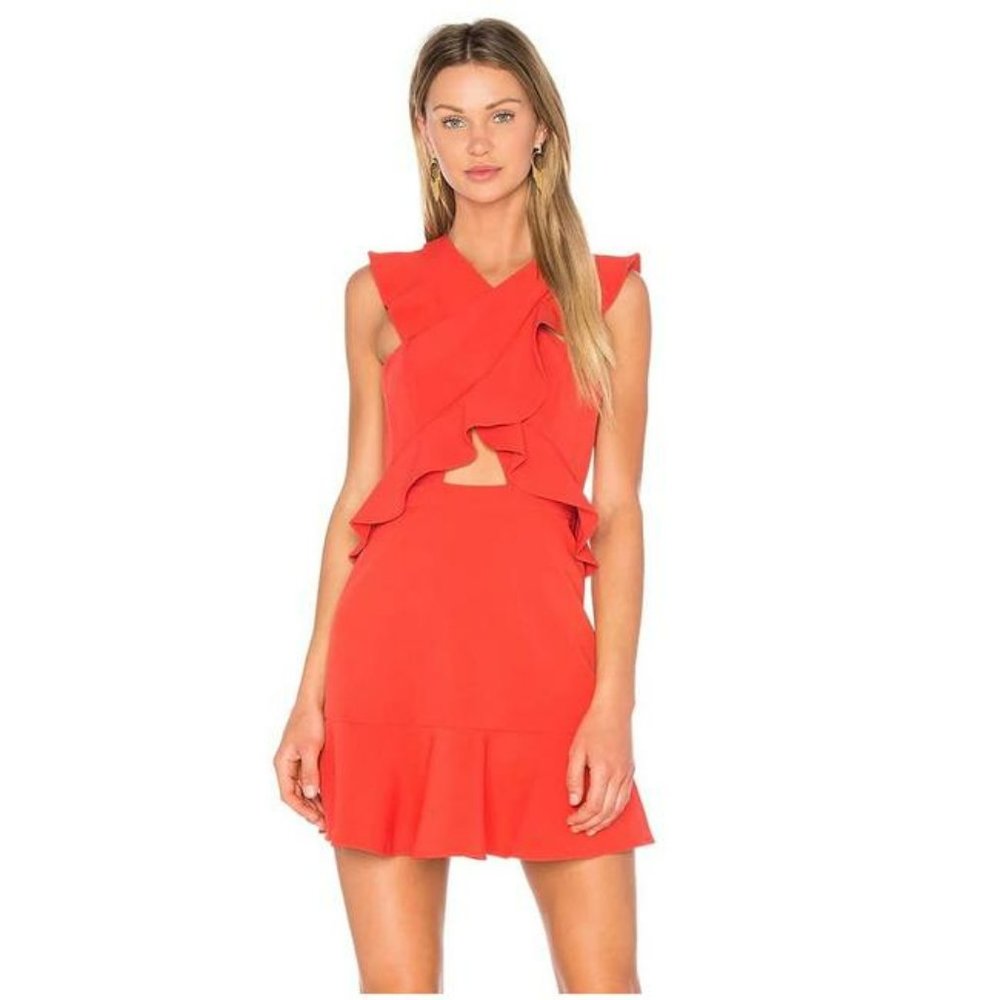 BCBG, BCBGMaxAzira Careen Ruffle Dress, Red, Sz 4, NWT
